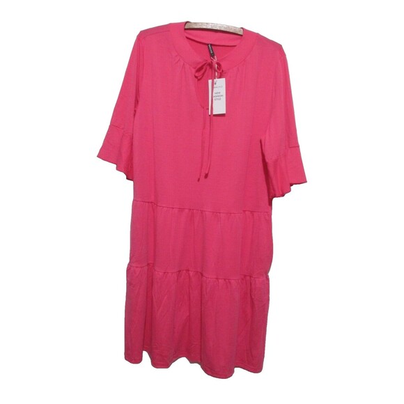 Qincao Dresses & Skirts - NWT QINCAO Pink Dress Size L Ruffle Sleeve Tiered